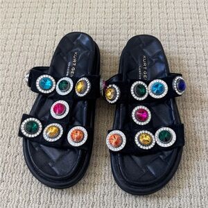 Kurt Geiger Black Slides with Multicolor Gems